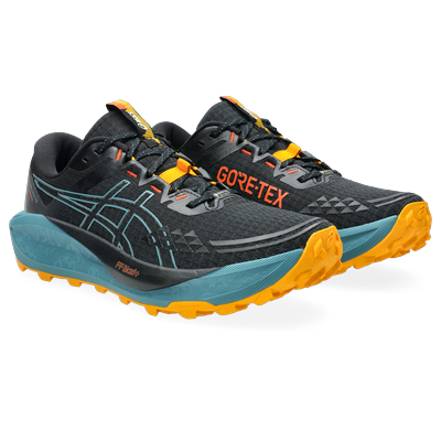 Trailrunningschuh ASICS "GEL-TRABUCO 13 GORE-TEX", Gr. 43,5, schwarz, atlantis blau, Textil, Synthetik, sportlich, Schuh