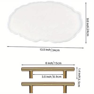 TEMU Silicone Resin Large Tray Mold,irregular Oval Coaster Resin Art Diy Tray Mold With 2 Metal Golden Handle Set,epoxy Resin Casting Mold For Making Artificial Tray Fruit Tray Home Decoration Image