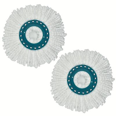 TEMU 2pcs Microfiber Rotating Mop Replacement Heads - Easy To Clean, Compatible With Leifheit Mops, White With Teal Border, Efficient Dust Removal, Essential Cleaning Accessories Image