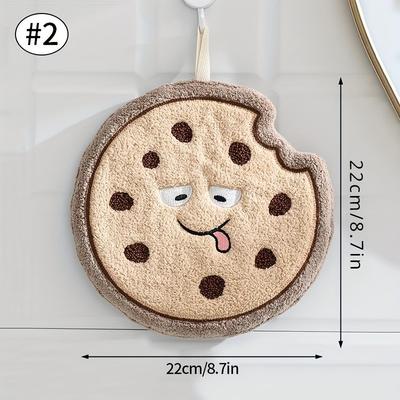 TEMU 1pc Cartoon Food Shaped Hand Towel - Fleece, Quick-dry Absorbent Towel For Bathroom, Kitchen - Cheese, Bread, Cookie Design Hanging Wipe Cloth - No Electricity Needed, Novelty Handkerchiefs Image