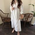 Femmes Robe Longue Maxi Robe Robes inspirées du lin Robe Chemise Robe Décontractée Élégant Occasionnel Vacances Quotidien Date Coupe régulière Uni manche longue Revers Blanche Rose Claire bleu marine