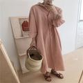Femmes Robe Longue Maxi Robe Robes inspirées du lin Robe Chemise Robe Décontractée Élégant Occasionnel Vacances Quotidien Date Coupe régulière Uni manche longue Revers Blanche Rose Claire bleu marine