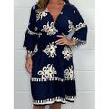 Femme Robe mi-longue Robe casual Robes bohème chic robe boheme Bohême Décontractées Bohème Vacances du quotidien Plage Ample Graphic manche longue Col V Noir Rouge Vert Abricot Eté Printemps