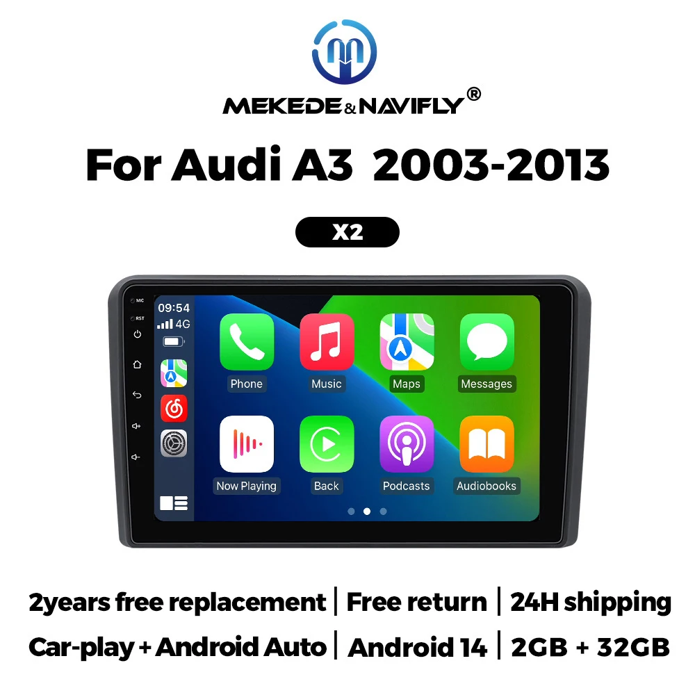 Android 14 Autoradio 2G+32G Drahtloses Carplay AUTO Für Audi A3 8P S3 2 RS3 2003 2004 - 2013 Navigation GPS Multimedia Video Spieler Image