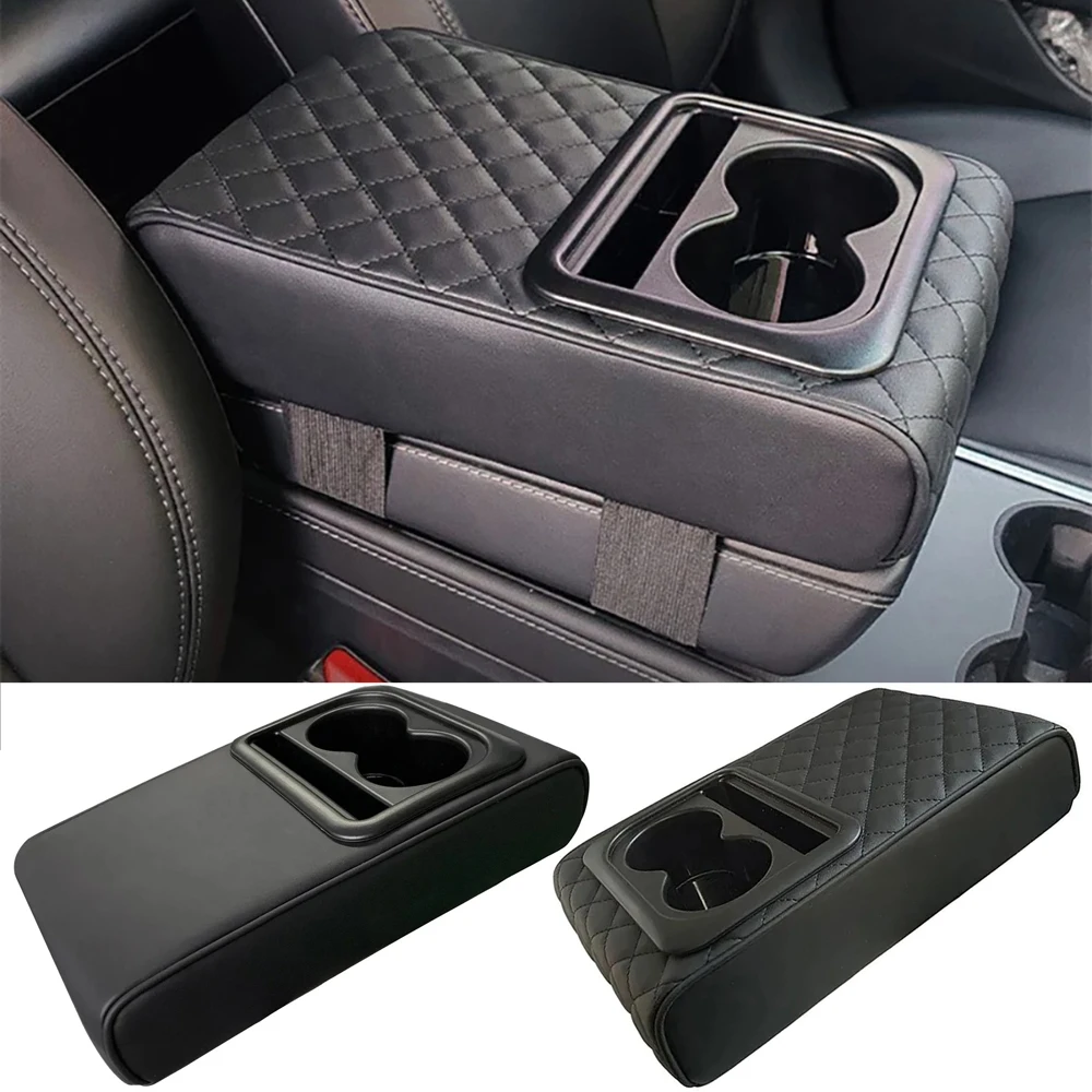 Cuscino per scatola bracciolo per auto, cuscino per bracciolo per console centrale automatica con 2 portabicchieri Cuscino per bracciolo in pelle PU Cuscino per bracciolo per auto portatile