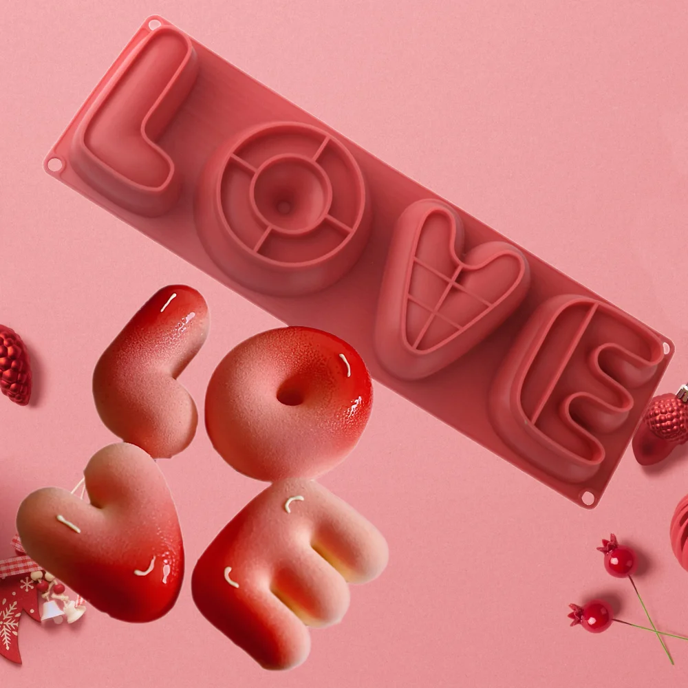 Valentinstag Alphabet LIEBE oder herzförmige Ballon Design Französisch Mousse Kuchen Formen Silikon Kuchen Form Kuchen Dekorieren Werkzeuge Image
