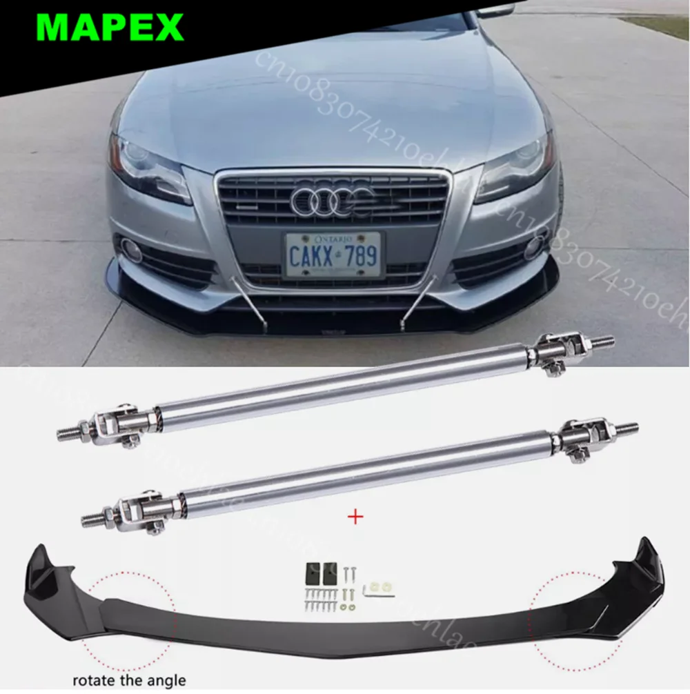 Per AUDI A3 A4 A5 A6 A7 B8 S3 S4 Paraurti anteriore Lip Spoiler Splitter + Aste puntone