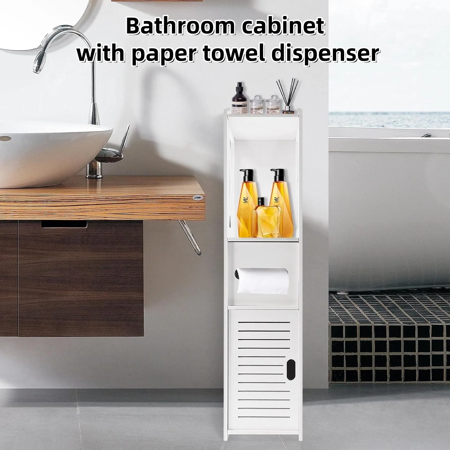 BRIEFNESS Badezimmerschrank, wasserdichter Schrank, freistehender Toilettenpapier-Schrank, freistehendes Aufbewahrungsregal, Weiß, 80 x 18 x 20 cm