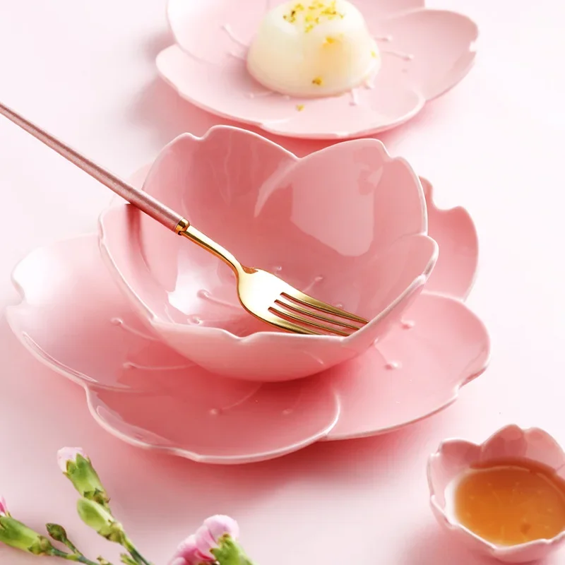 Stoviglie a forma di Sakura piatto da Dessert in ceramica giapponese a forma di dispari piatto da Dessert piatto da frutta ciotola da Dessert ciotole e piatti da colazione