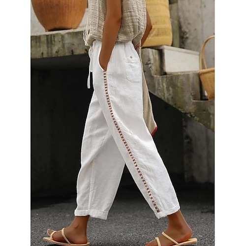 Damen Jogginghose Chinos Mode Streetwear Knöchellang Hohe Taille Einfach Spitze Tasche Elastischer Bund Bequem Weich Mikroelastisch Outdoor Straße Schwarz Weiß Khaki Grau Sommer Normale Passform Image