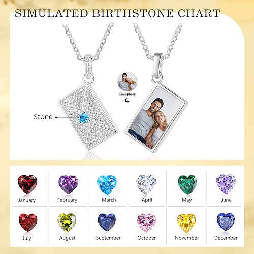 Personalisierte Halskette mit Geburtsstein und Foto Individuelles bestes Geschenk für Mama - Erhältlich in vier Farben einzigartiges Andenken-Geschenk für Ehefrau und Freundin perfektes Image