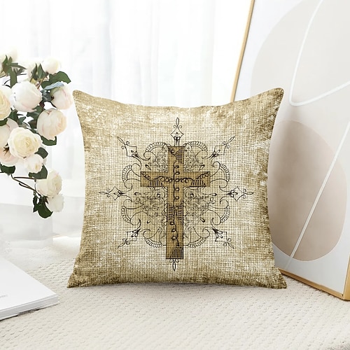 Vintage-dekorative Wurfkissenbezug 1PC Vintage-äthiopisches Kreuzmuster Weicher quadratischer Couchkissenbezug für Schlafzimmer Wohnraum Sofa Stuhl Image