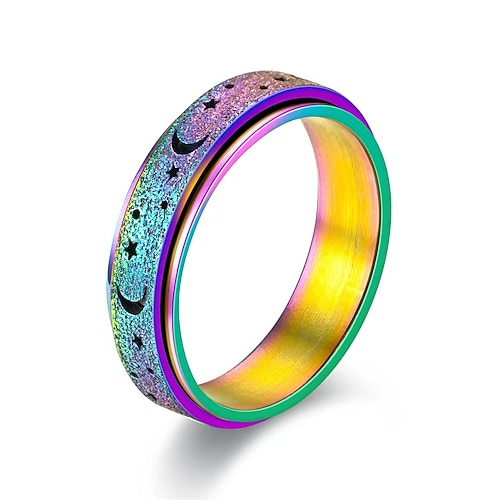 Fidget Spinner-Ring für Herren mit Mond- und Sterndesign – verstellbar, aus Edelstahl und mit Farbwechsel, ideal zum Stressabbau und für die Freizeit Image