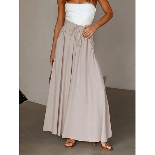 Damen Weites Bein Chinos Mode Streetwear Volle Länge Hohe Taille Einfach Tasche Elastischer Bund Bequem Weich Mikroelastisch Outdoor Straße Armee-Grün Aprikose Himmelblau Sommer Frühling Normale Image