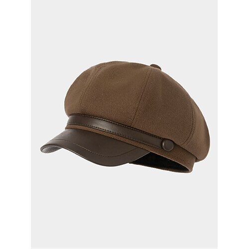 Damen-Retro-Newsboy-Mütze – Baker-Boy-Mütze aus Polyester mit Krempe aus Kunstleder für die Freizeit und den Outdoor-Bereich Image