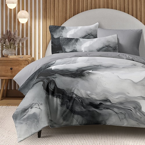 Bettbezug-Set aus 100 % Baumwolle, Marmormuster-Set, Bettdeckenbezug-Set, weiches 2/3-teiliges Luxus-Bettwäsche-Set, Heimdekoration, Geschenk, King-Size-Bett, Queen-Size-Bettbezug Image