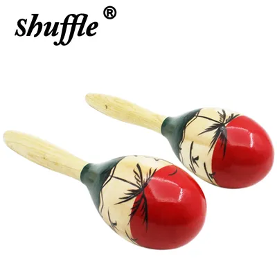 1Pair Wood Maracas Sand Hammer Wooden Tropical Party Percussion Shakers Sand Hammer Musical Party