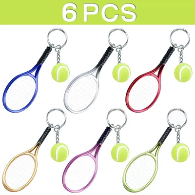 6Pcs Tennis Table Tennis Ping Pong Racquet Bat Sports Keychain Novelty Gifts