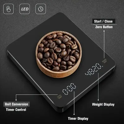 Digital Rechargable Coffee Scale with Timer LED Screen Espresso USB 3kg Max.Weighing 0.1g High