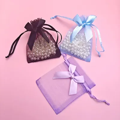 10/20/50pcs Colorful Bow Organza Gift Bags Wedding Candy Packaging Pouches with Bow Wedding Party