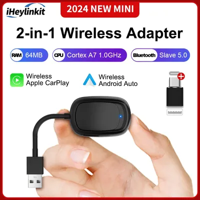 IHeylinkit 2024 New 2 In 1 Mini Wireless Carplay Android auto Wireless Adapter Smart connectivity
