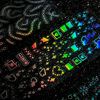 12 pcs Long strip Bronzing laser Labels Stickers Adhesive Diy Diary Album Scrapbooking Junk Journal