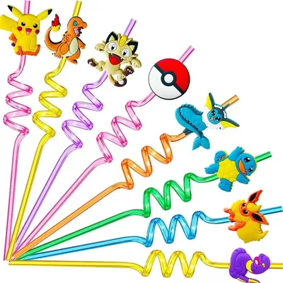 8pcs/Pack Pokemon Birthday Party Straw Decorations Pikachu Drinking Water Juice Straws Children