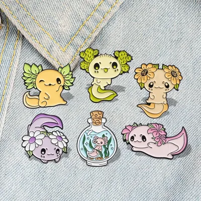 Sunflower Pines Lapel Badges Cartoon Animal Jewelry Gift for Kids Friends Cute Salamander Enamel