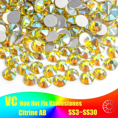 All Sizes Non Hotfix Rhinestone 3D Nail Art Citrine AB Flat back glitter Loose Stone DIY Nails