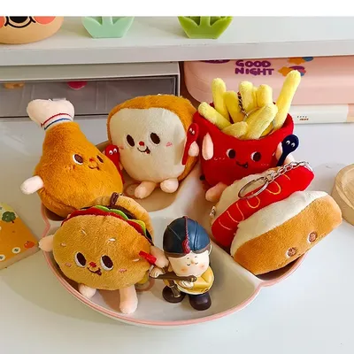5 PCs Set Creative New French Fries Burger Hanging Bag Couple Plush Hanging Decoration Girl Heart