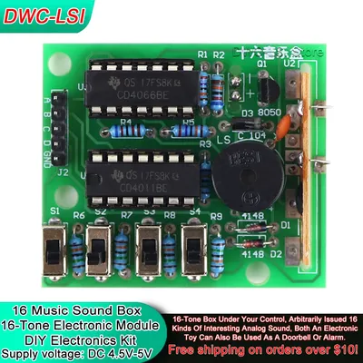 16 Music Sound Box BOX-16 Board 16-Tone Electronic Module DIY Kit Parts Components Soldering Practice Learning Kits for Arduino