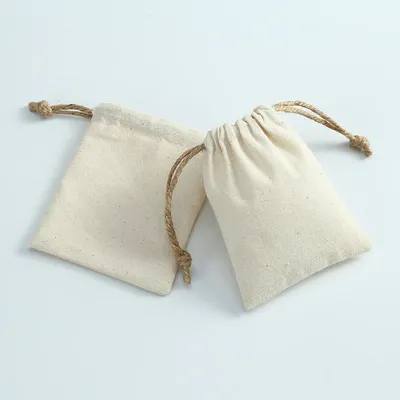 10Pcs Cotton Muslin Jewelry Gift Bag Burlap Packaging Pouches Organizer Wedding Christmas Party