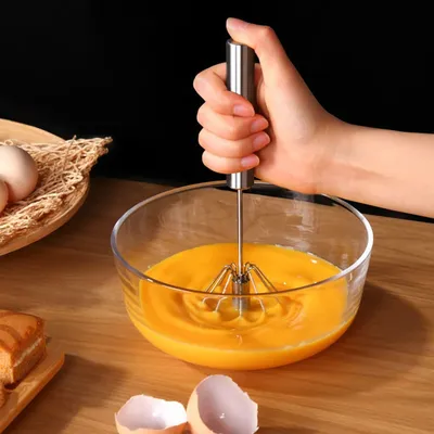 Semi-Automatic Egg Beater Stainless Steel Egg Whisk Manual Press Type Mixer Self Turning Egg