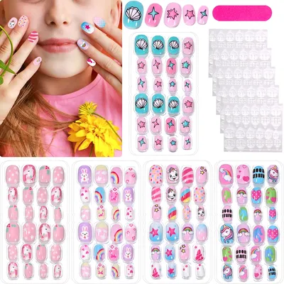 120Pcs Sweet Girls Candy Nail Tips Kids Colorful Cartoon Press on Nails Festival Full Cover Acrylic