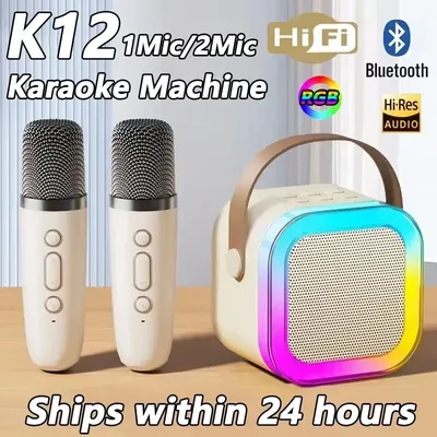 Wireless Karaoke Speaker Bluetooth Microphone K12 Home KTV Karaoke Machine RGB Light Portable Mini