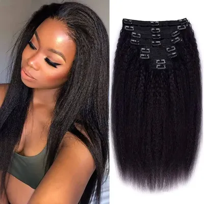 Kinky Straight Clips In Human Hair Extensions Natural Color In Brazilian 100% Remy Human Hair 120G