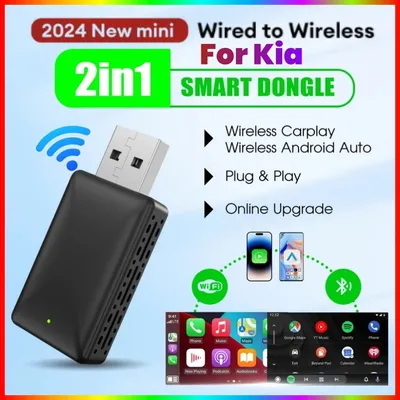 Wireless Carplay Adapter Android Auto WiFi Smart Dongle 2in1 For Kia Sportage K5 Carnival Picanto Soul Seltos Telluride Niro EV6