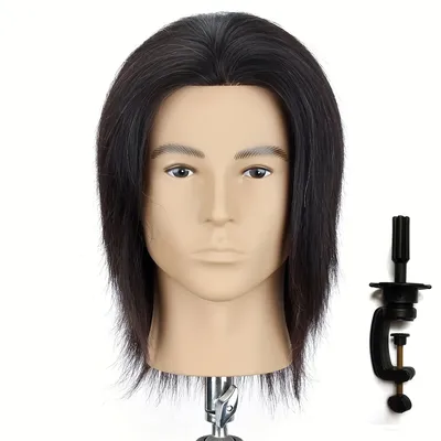 100% Human Hair Mannequin Head Men's 8" Hairdresser Practice Beauty Styling Training Mannequin Head