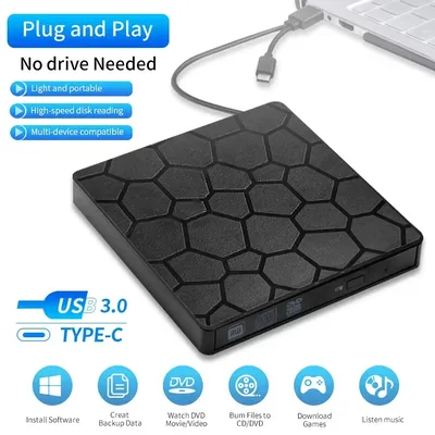 2in1 USB 3.0 Type C External DVD RW CD Writer Drive Burner CD Player Portable Optical Drives For