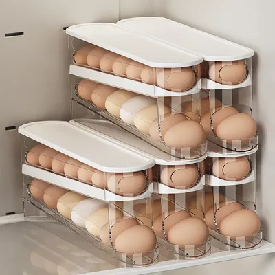 Automatic Rolling Double-layer Egg Dispenser Egg Holder Dispenser for Refrigerator Space-Saving Egg