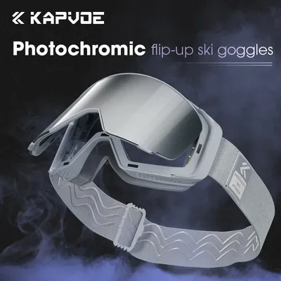 Kapvoe Photochromic Anti-Fog Snowboard Goggles Snow Goggles Men Magenetic Flip Over Snowmobile Women