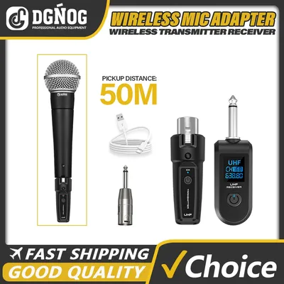 Wireless Microphone Transmitter Receiver System UHF XLR Adapter System for Dynamic Microphone Guitar