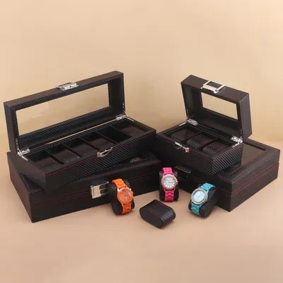 3/6/10/12 Grids Luxury Carbon Fiber Watch Boxes Watch Organizers Top Quality Boxes for Men Women