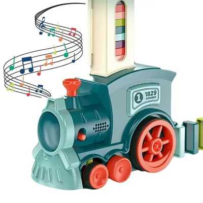 Domino children's puzzle building blocks automatically put small train chain reaction mechanism