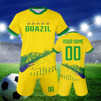 Custom Soccer Jersey Set Brazil Personalized Name Number Football Shirt for School Team Club Kids