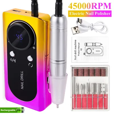 New 45000RPM Professional Electric Nail Drill Machine Rechargeable Nail File Nails Accessories Gel