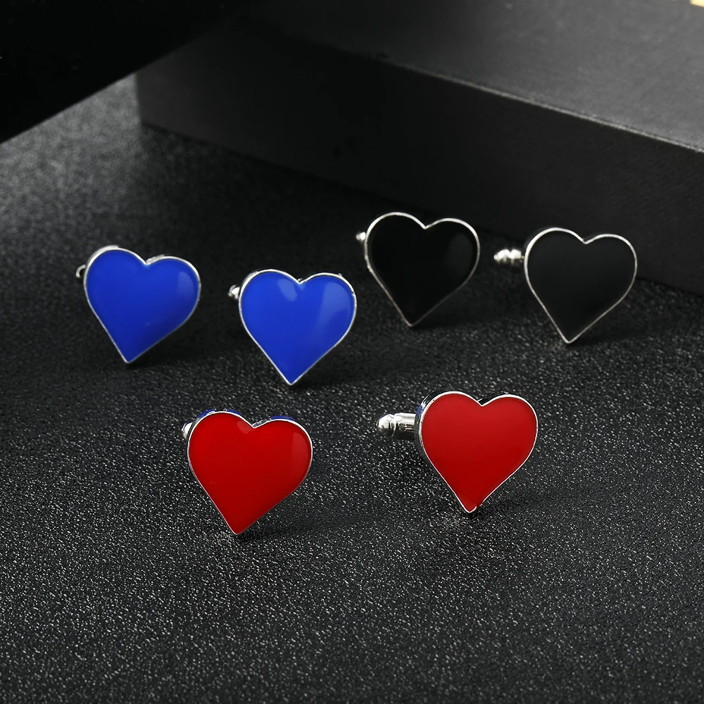 Wedding Cuff Links Romantic Red Blue Black Heart Design Cufflinks Quality Valentine Gift Tuxedo Button For Husband BoyFriend
