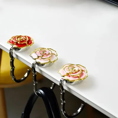 Rose Flower Foldable Bag Holder Hanging Hook Portable Table Handbag Hanger Purse Hook Home Office