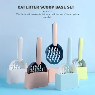 Cat Litter Scoop Shovel with Holder Stand Set Poop Sand Scooper Sifter with Storage Box Pet Kitten