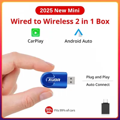 2 In1 Wireless Carplay&Android Auto AI Box Wired To Wireless Carpay Mini Adapter Bluetooth For Car